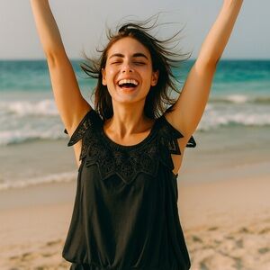 Elegant Black Lace Trim Women's Top